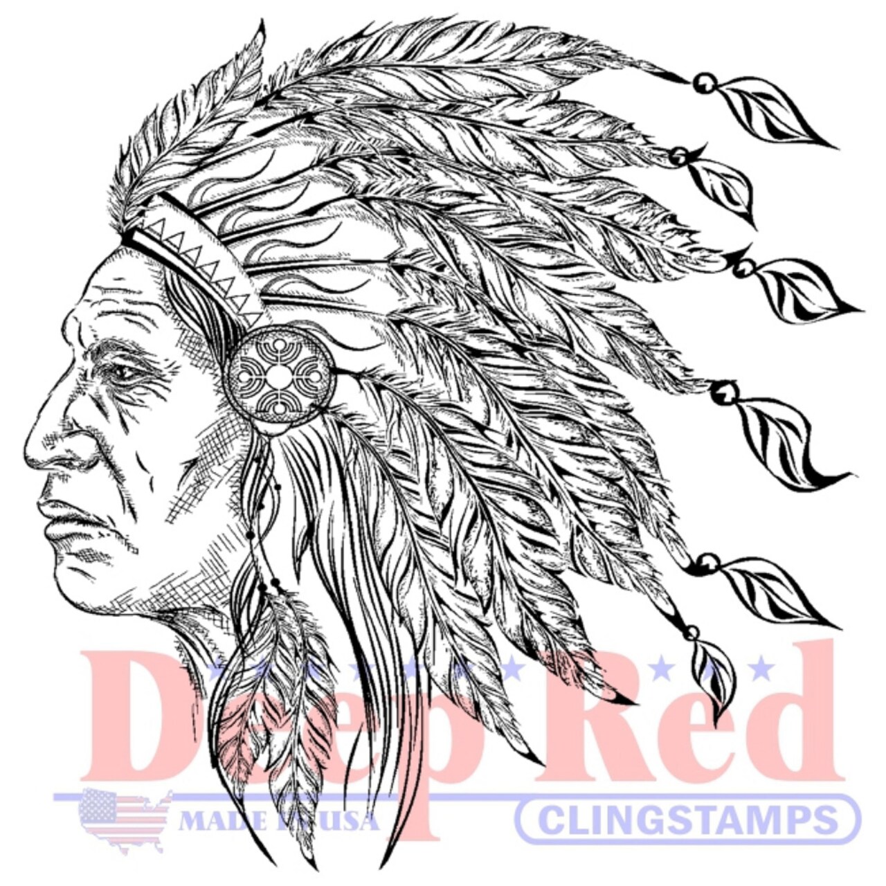 Deep Red Stamps Indian Chief Rubber Cling Stamp 2 x 2.1 inches